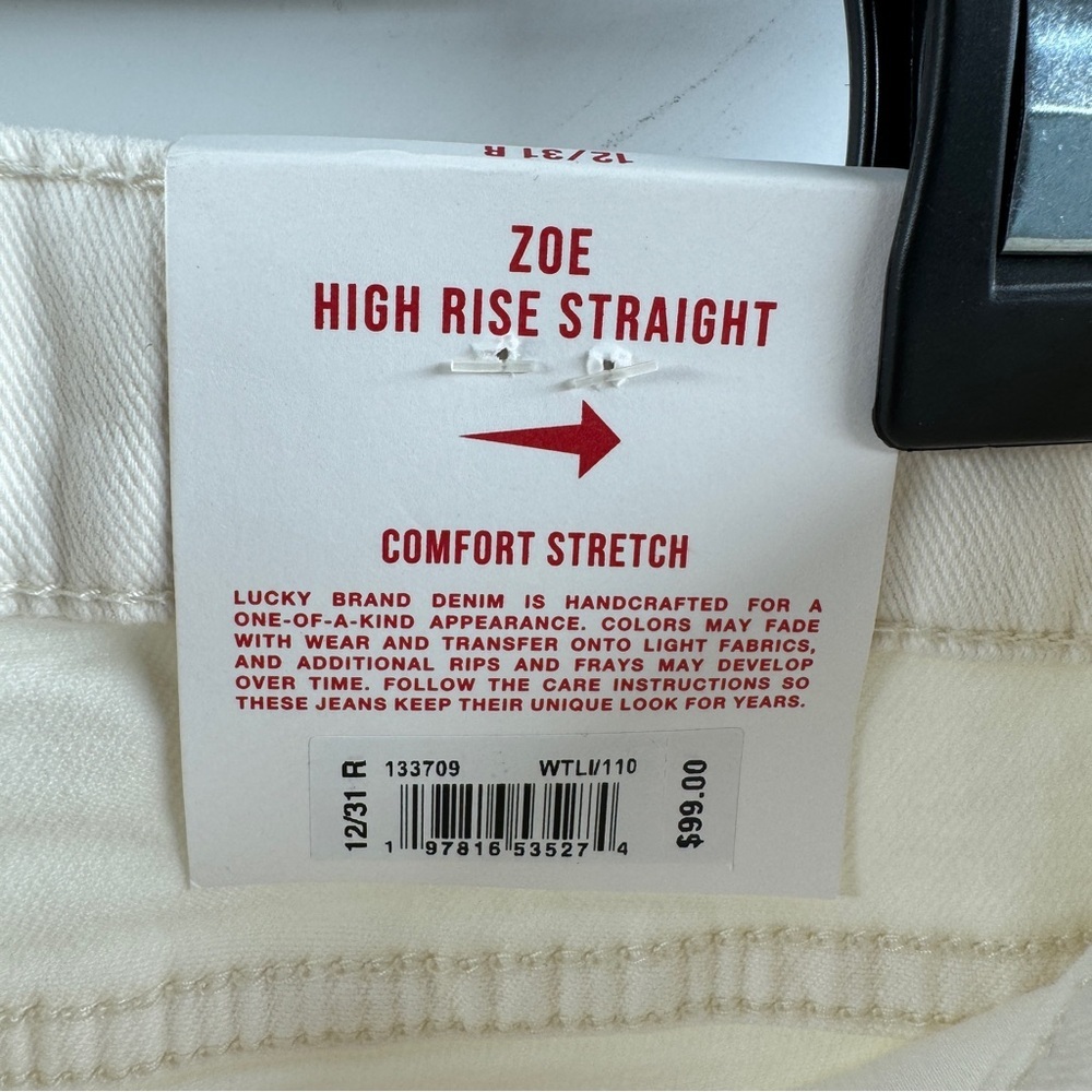 Lucky Brand Zoe High Rise Straight Jeans Cream Comfort Stretch Size 12/31R NWT - Picture 6 of 9